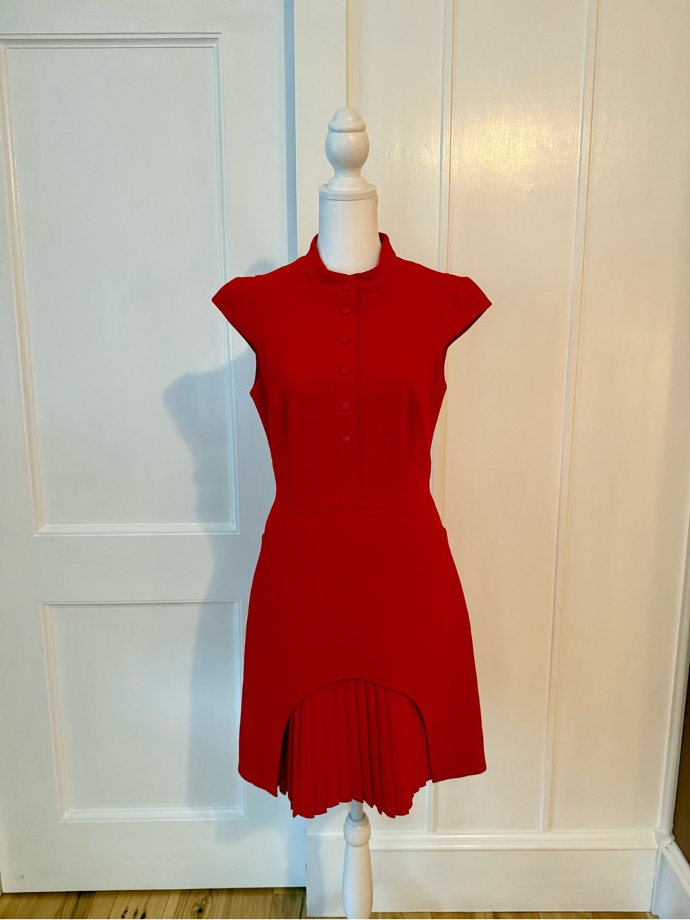 Karen Millen Red Cap-Sleeve Fit-and-Flare Mini Dress